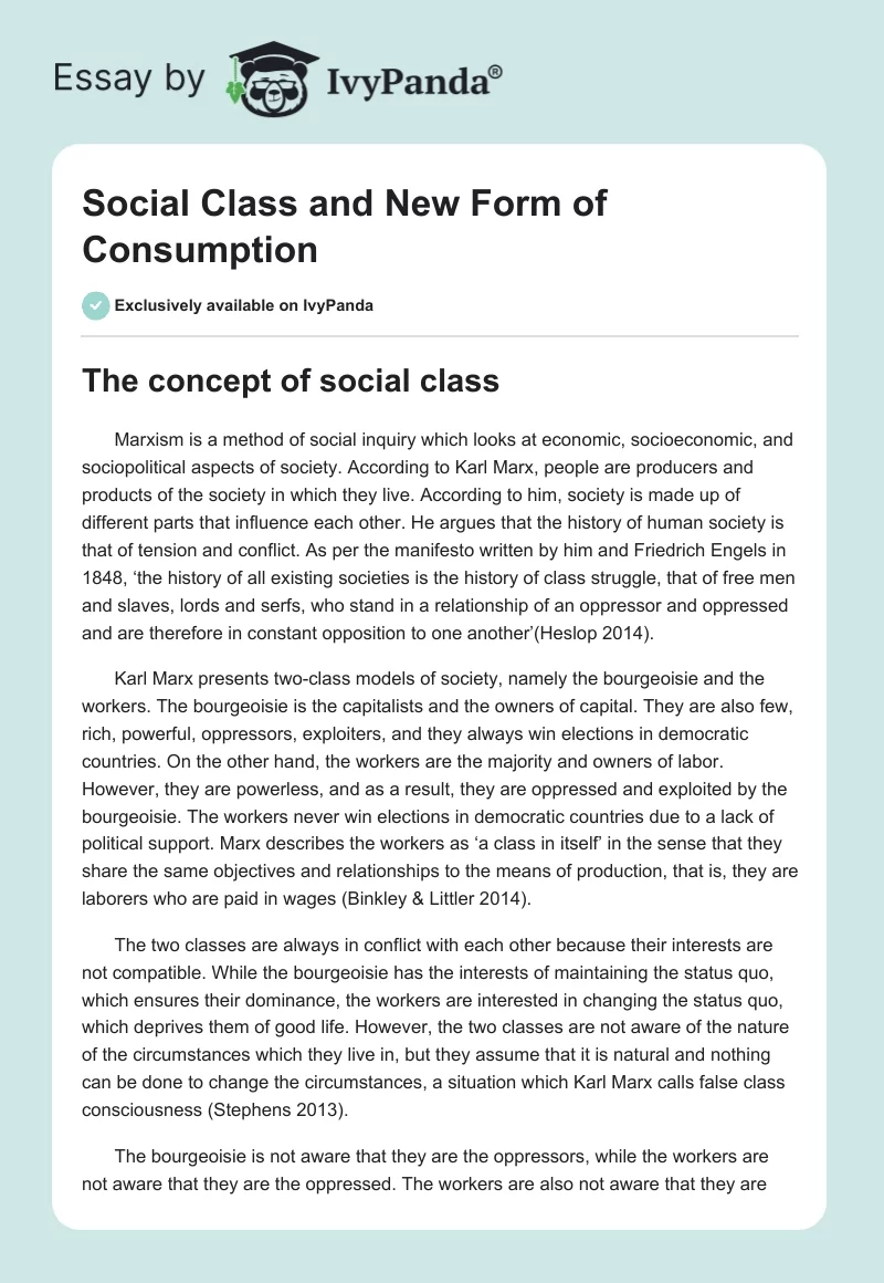 Social Class and New Form of Consumption. Page 1