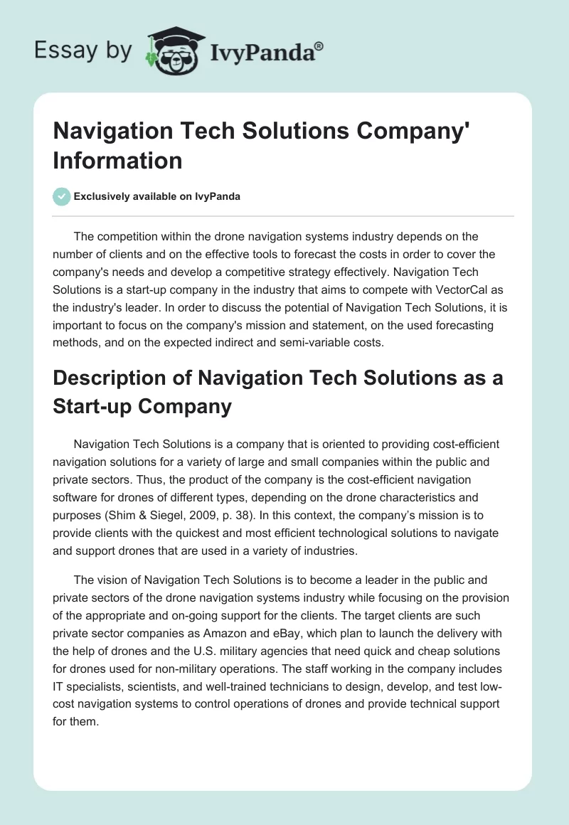 Navigation Tech Solutions Company' Information. Page 1