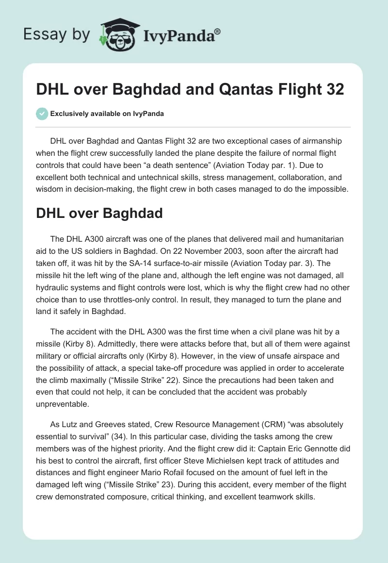 DHL over Baghdad and Qantas Flight 32. Page 1