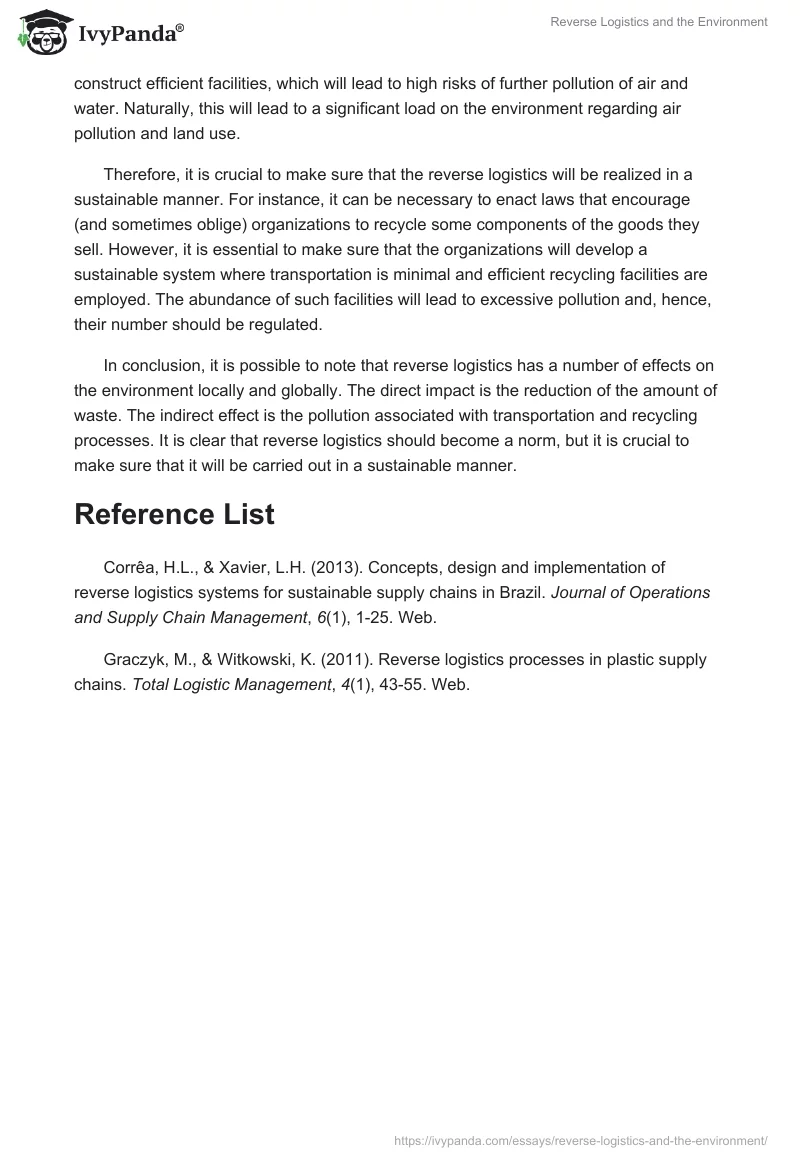 Reverse Logistics and the Environment. Page 2