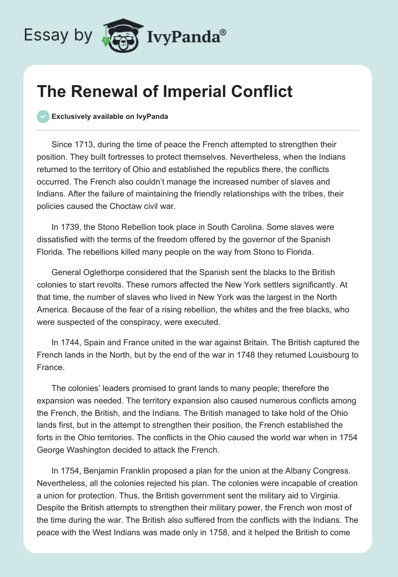 The Renewal of Imperial Conflict. Page 1