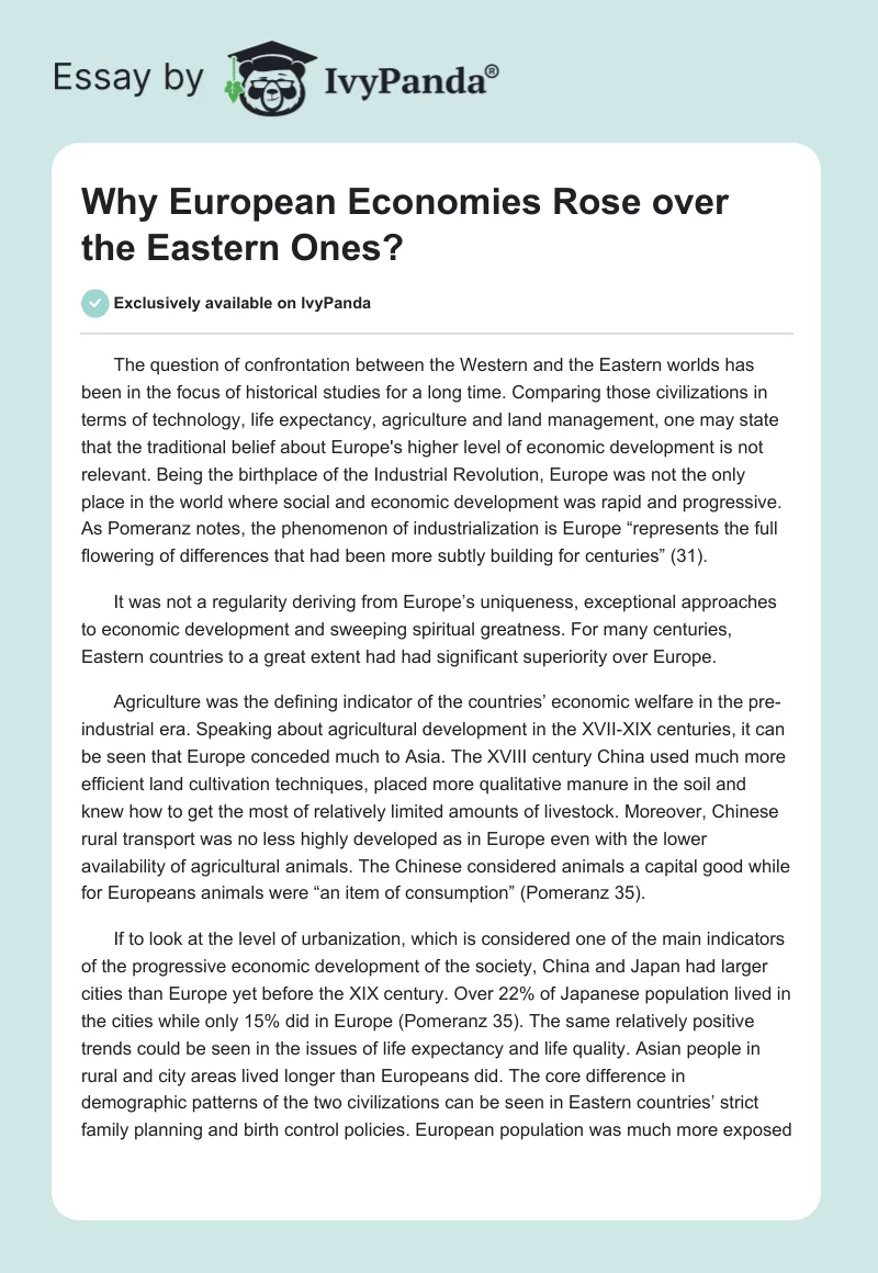 Why European Economies Rose over the Eastern Ones?. Page 1