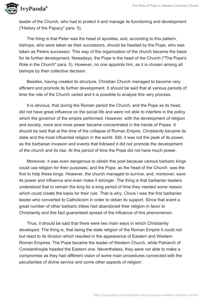The Role of Pope in Western Christian Church. Page 2