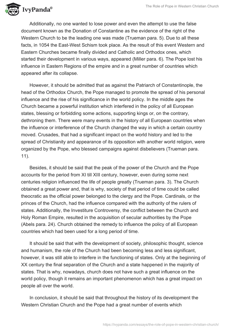 The Role of Pope in Western Christian Church. Page 3