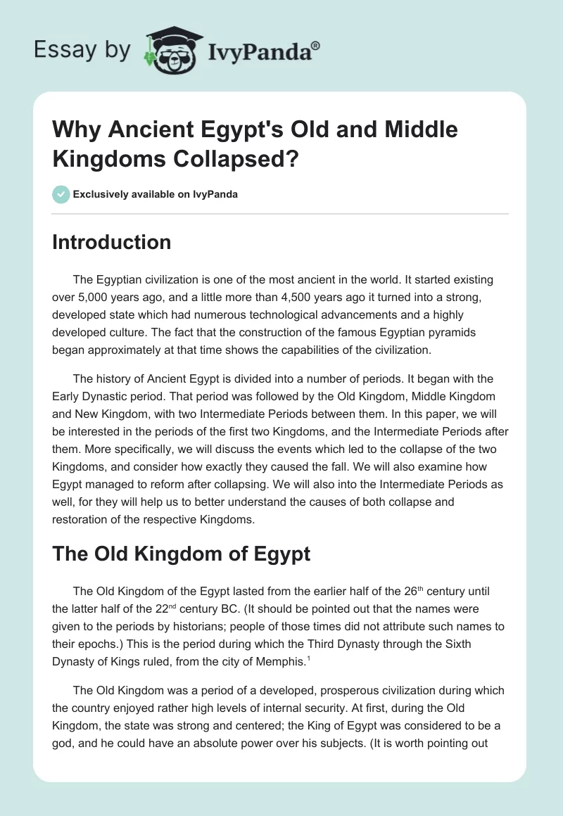 Why Ancient Egypt's Old and Middle Kingdoms Collapsed?. Page 1