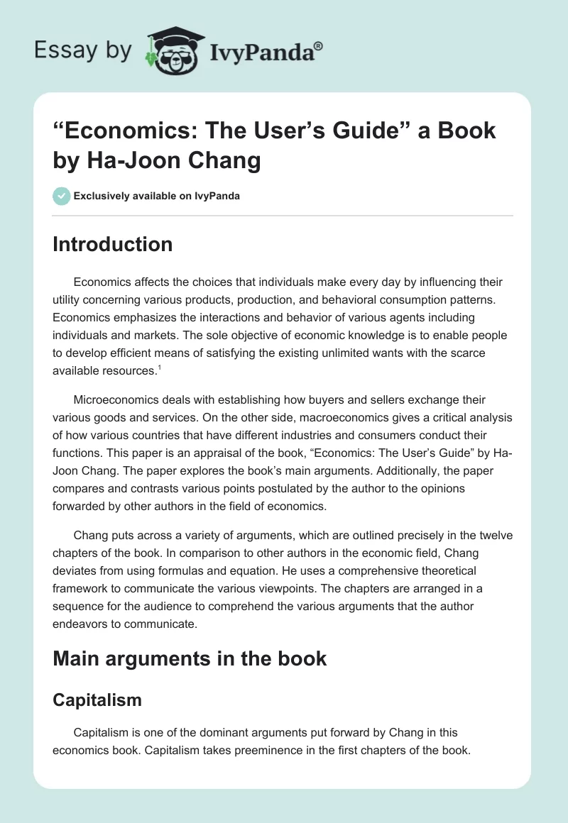 “Economics: The User’s Guide” a Book by Ha-Joon Chang. Page 1