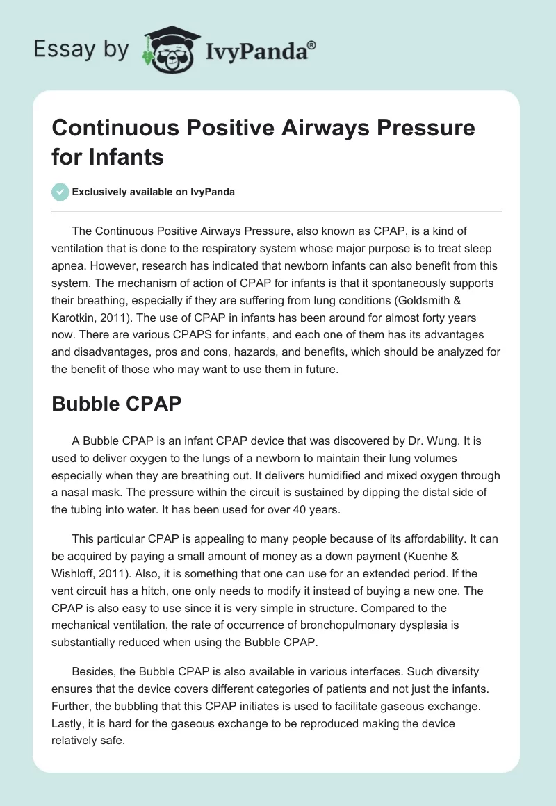 Continuous Positive Airways Pressure for Infants. Page 1