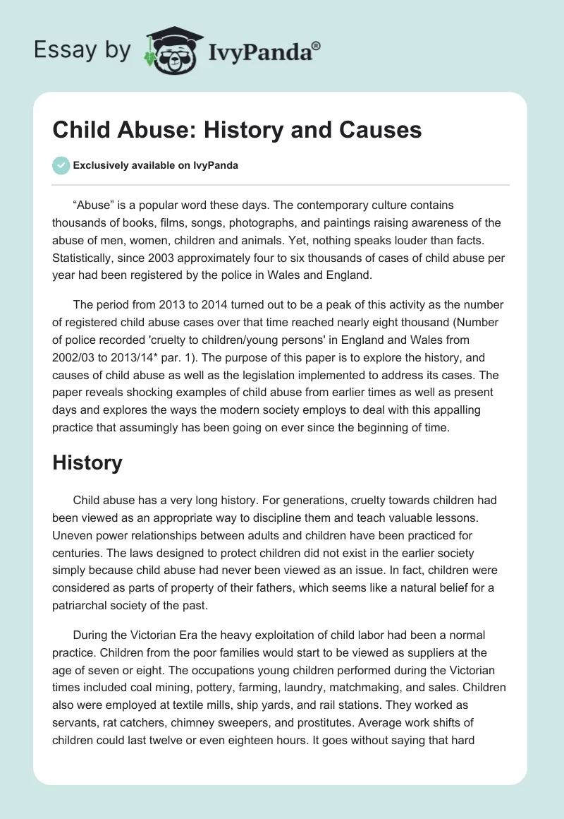 Child Abuse: History and Causes. Page 1