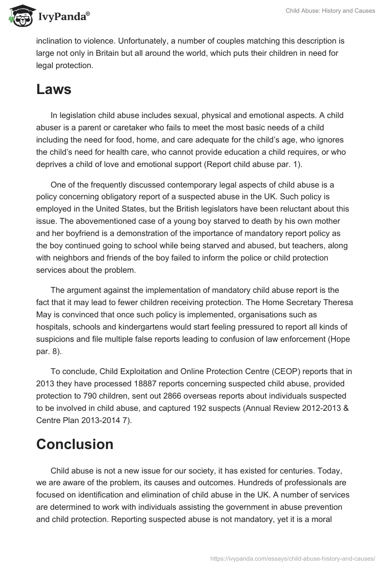 Child Abuse: History and Causes. Page 3