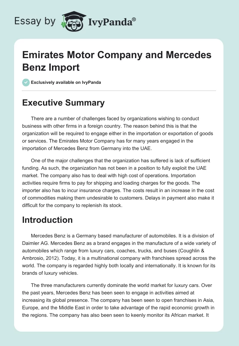 Emirates Motor Company and Mercedes Benz Import. Page 1
