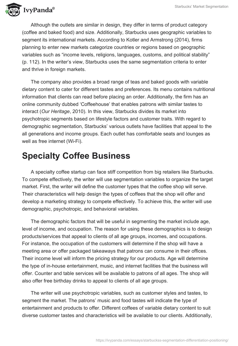 Starbucks’ Market Segmentation. Page 2