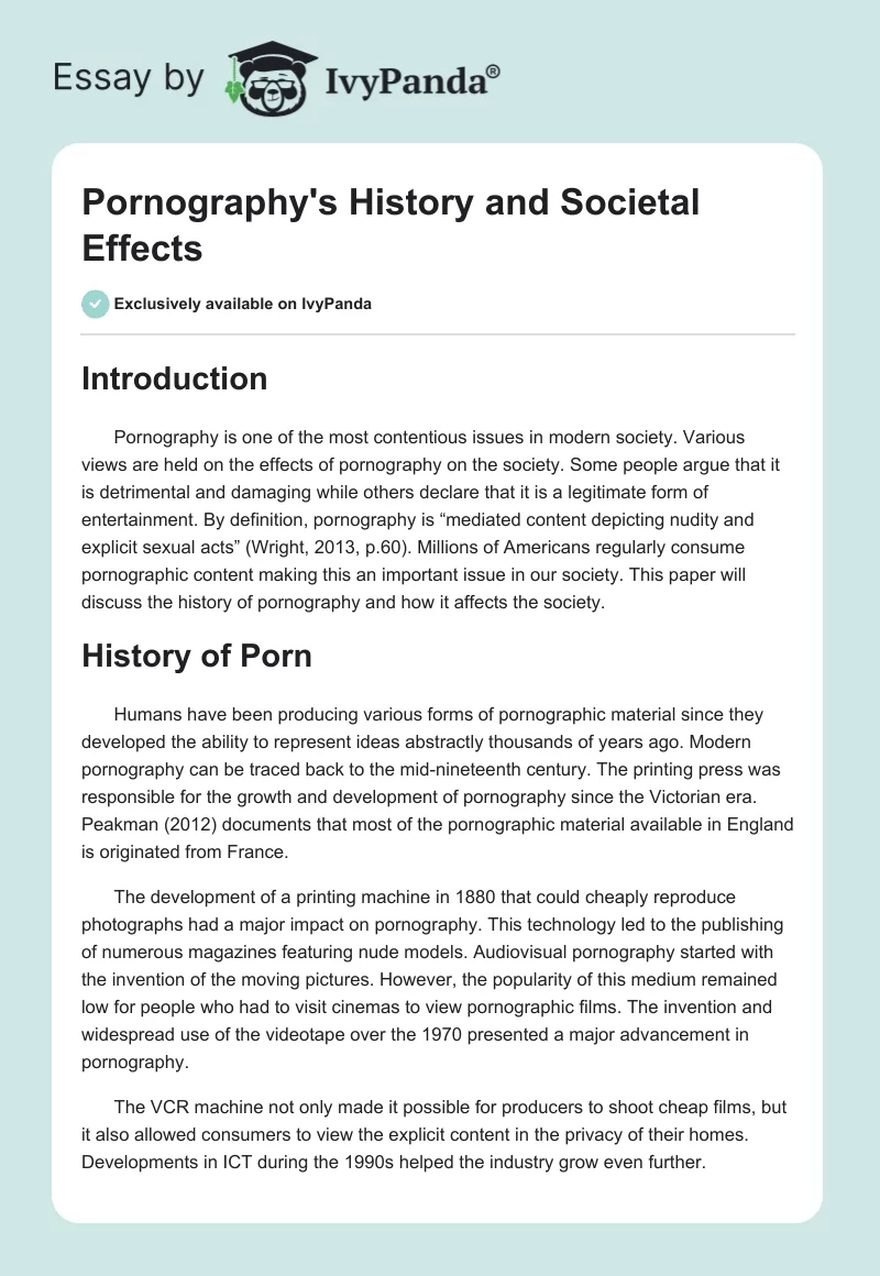 Pornography's History and Societal Effects. Page 1