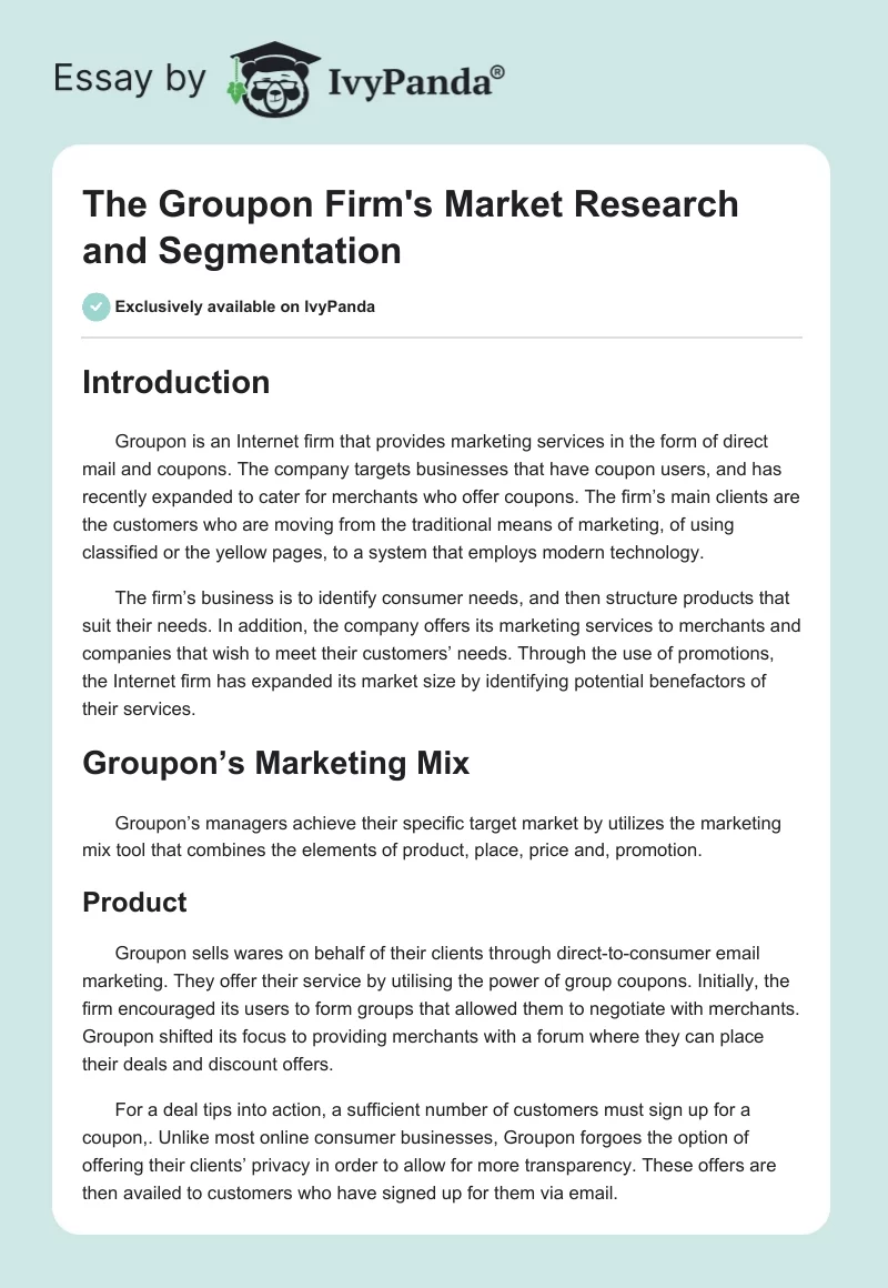 The Groupon Firm's Market Research and Segmentation. Page 1
