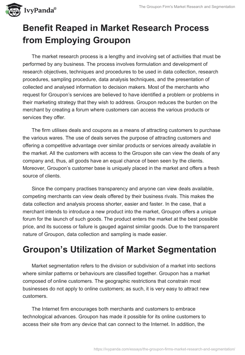 The Groupon Firm's Market Research and Segmentation. Page 3