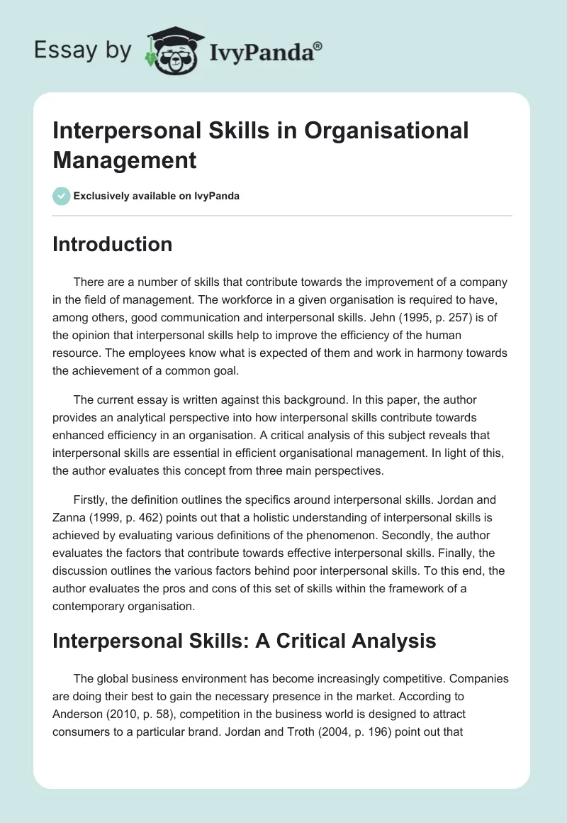 Interpersonal Skills in Organisational Management. Page 1
