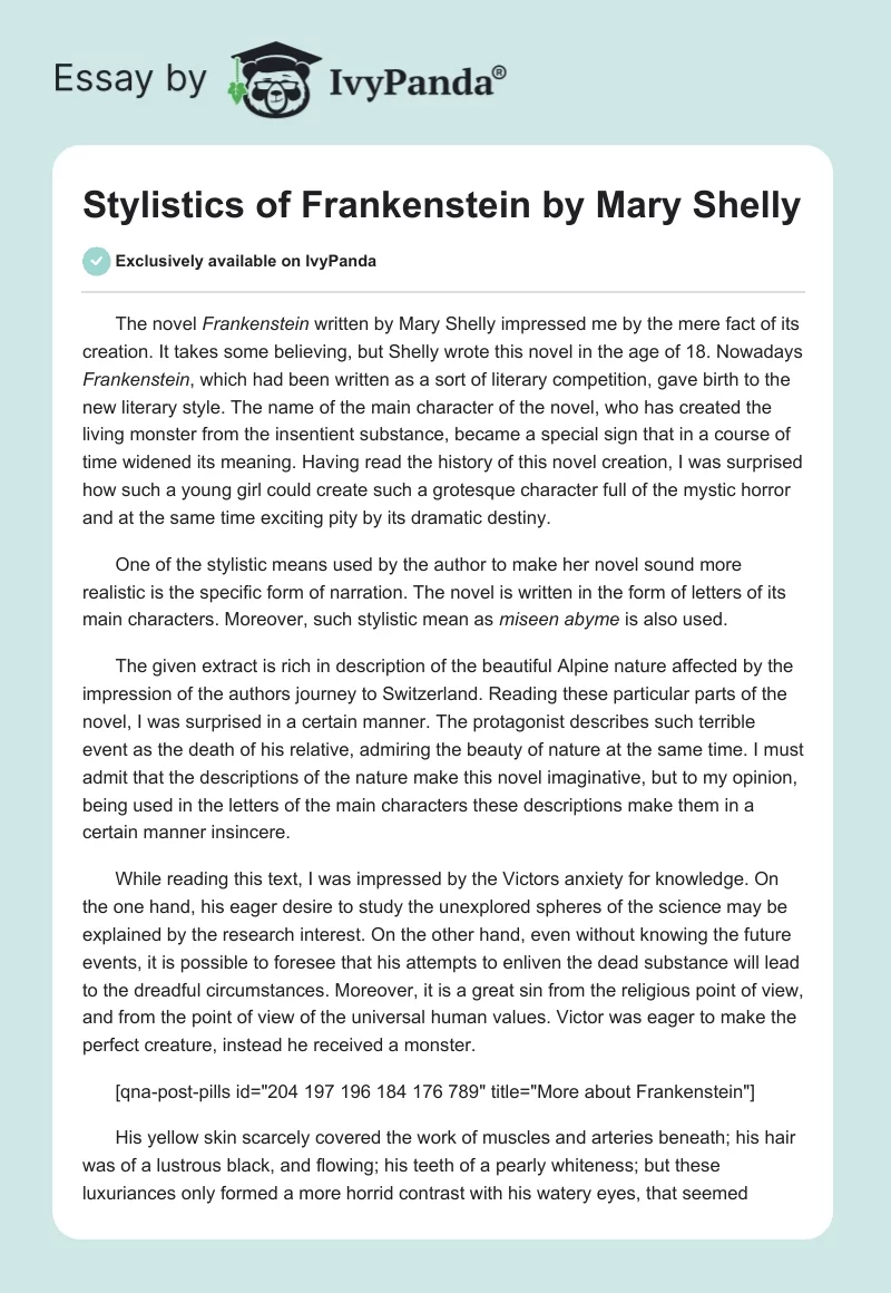 Stylistics of Frankenstein by Mary Shelly. Page 1