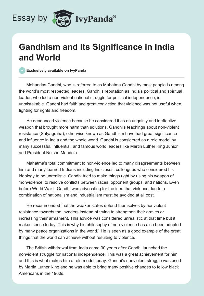 Gandhism and Its Significance in India and World. Page 1