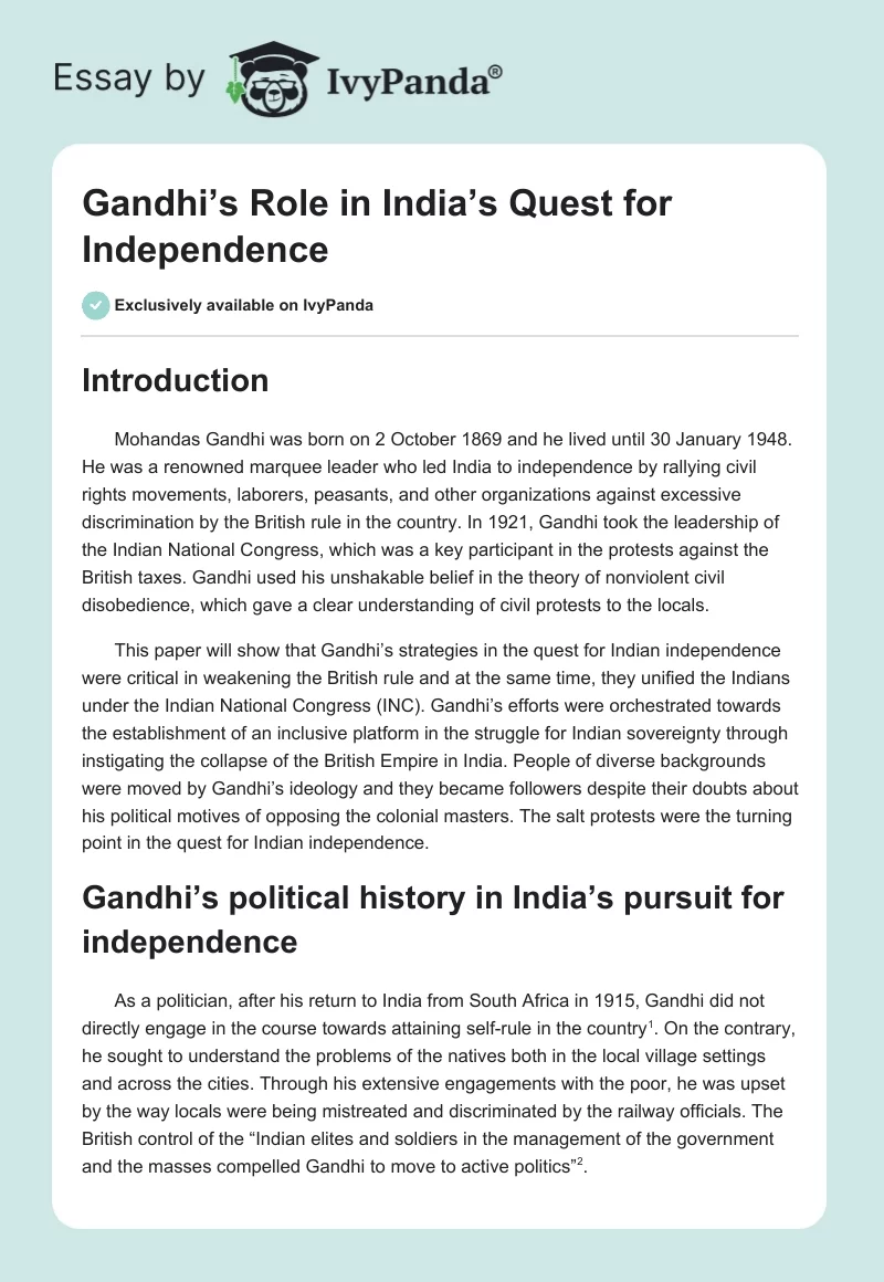 Gandhi’s Role in India’s Quest for Independence. Page 1