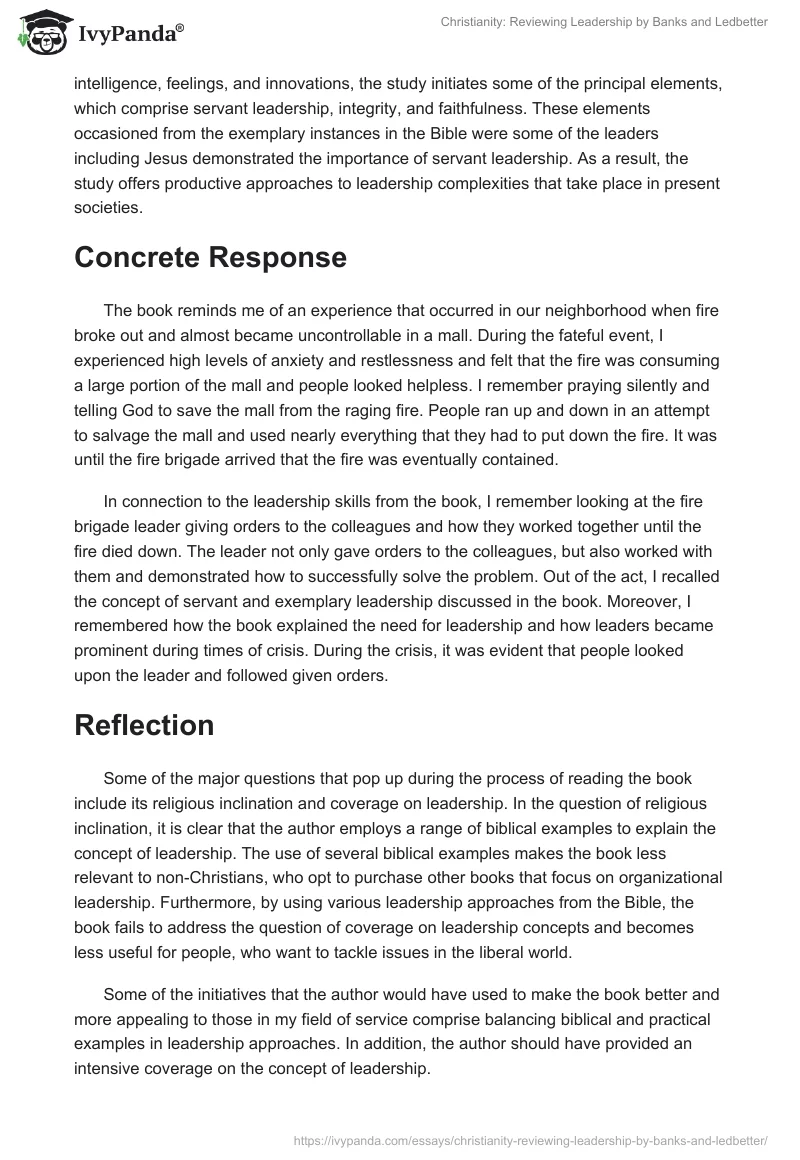 Christianity: Reviewing Leadership by Banks and Ledbetter. Page 2