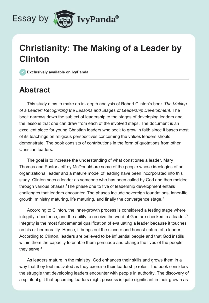 Christianity: The Making of a Leader by Clinton. Page 1