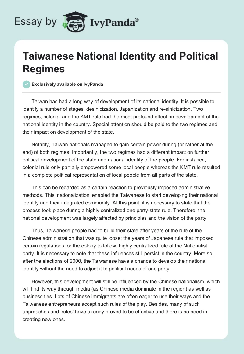 Taiwanese National Identity and Political Regimes. Page 1