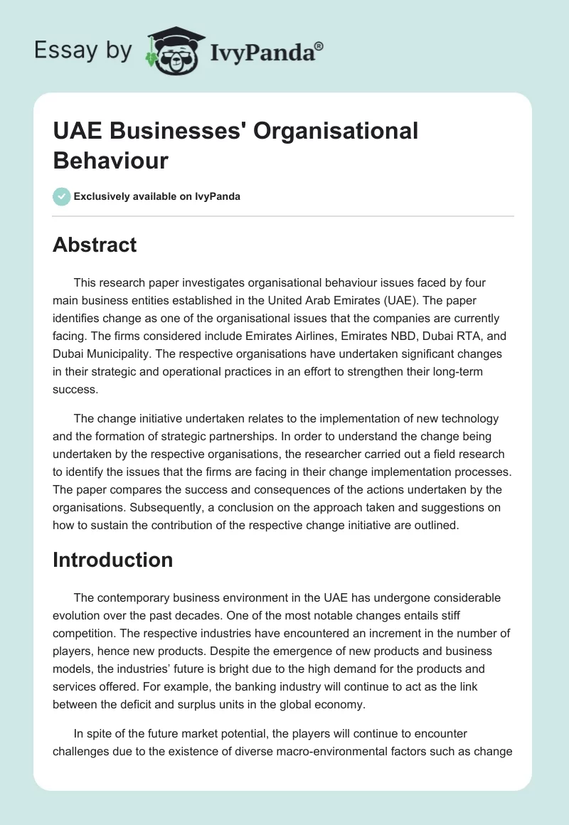 UAE Businesses' Organisational Behaviour. Page 1