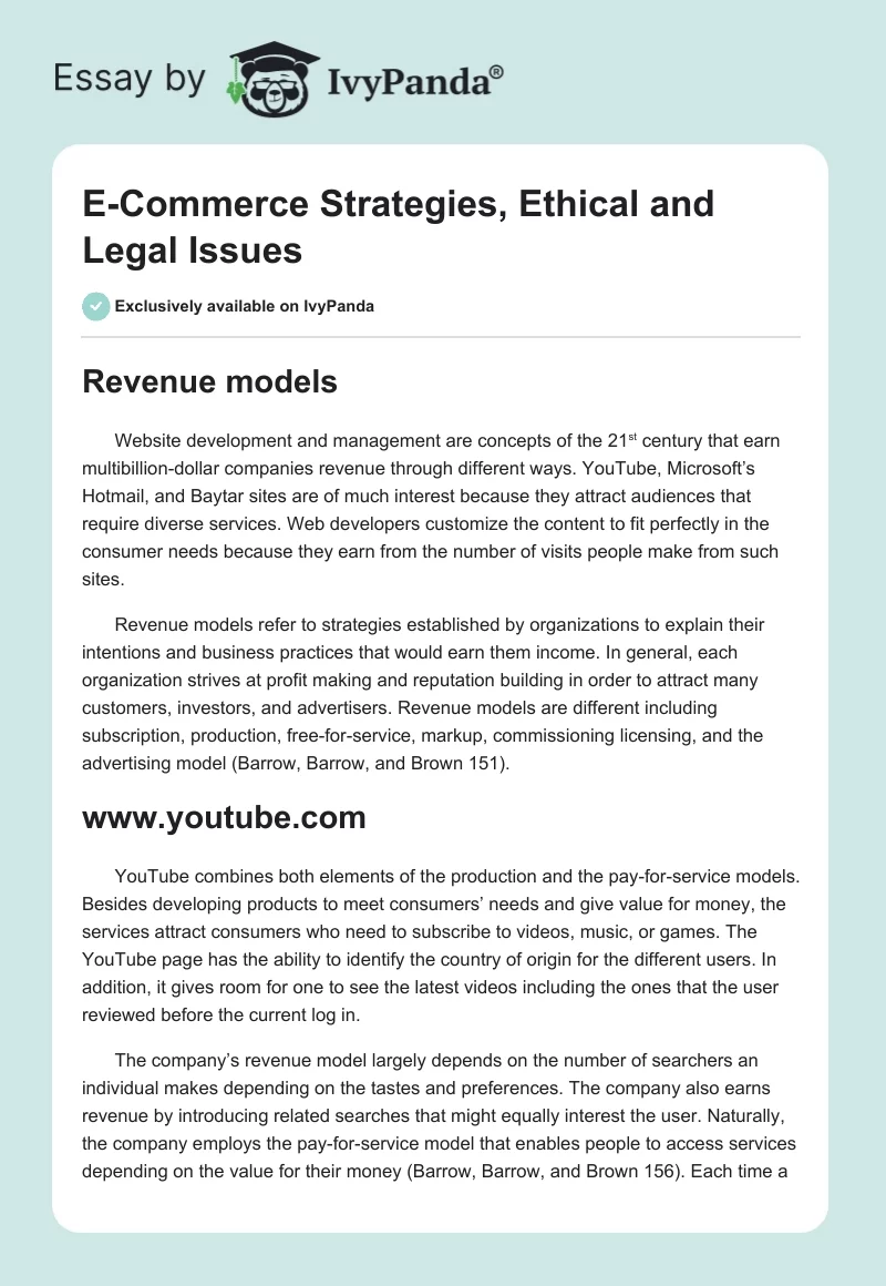 E-Commerce Strategies, Ethical and Legal Issues. Page 1