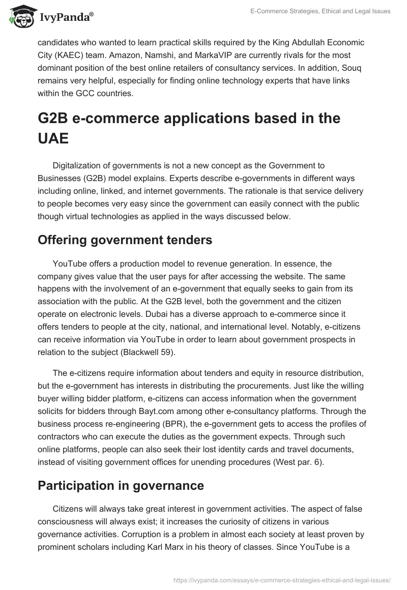 E-Commerce Strategies, Ethical and Legal Issues. Page 5