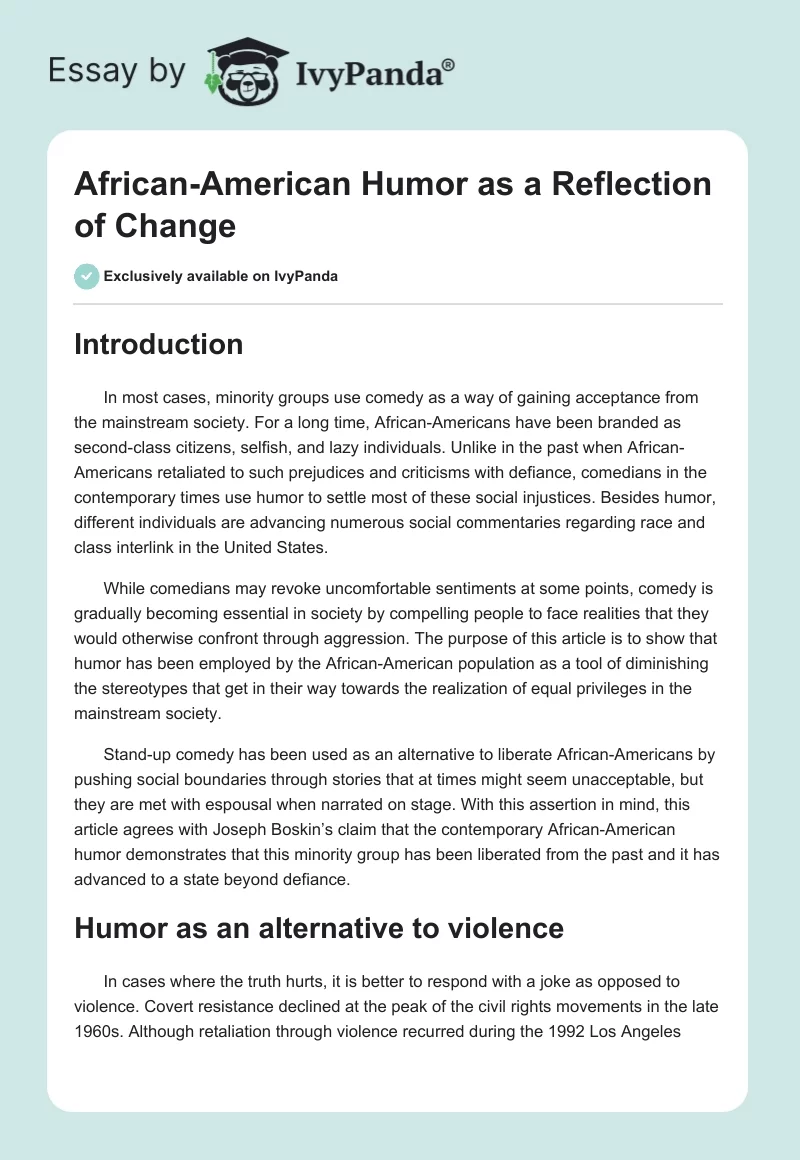 African-American Humor as a Reflection of Change. Page 1