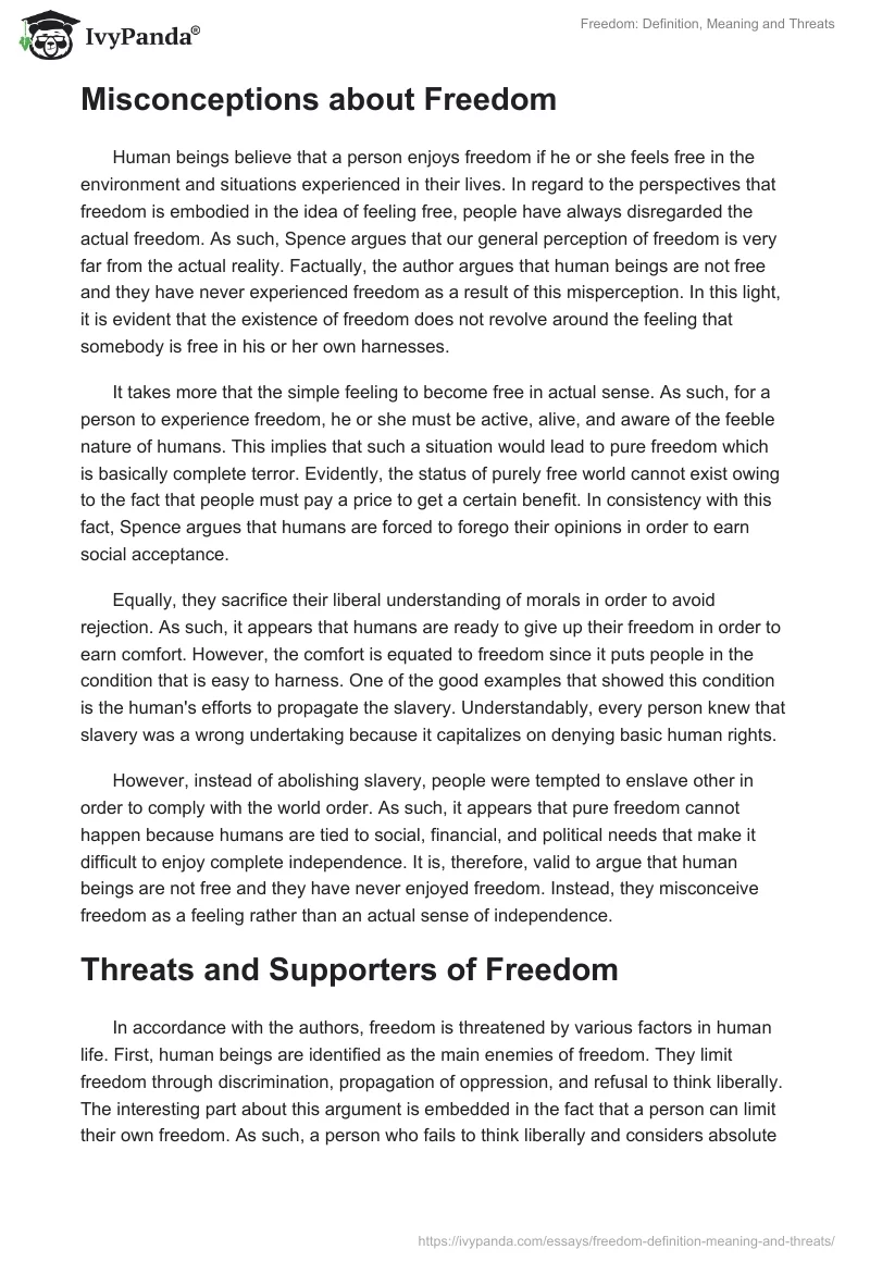 Freedom: Definition, Meaning and Threats. Page 3