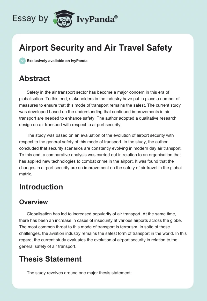 Airport Security and Air Travel Safety. Page 1