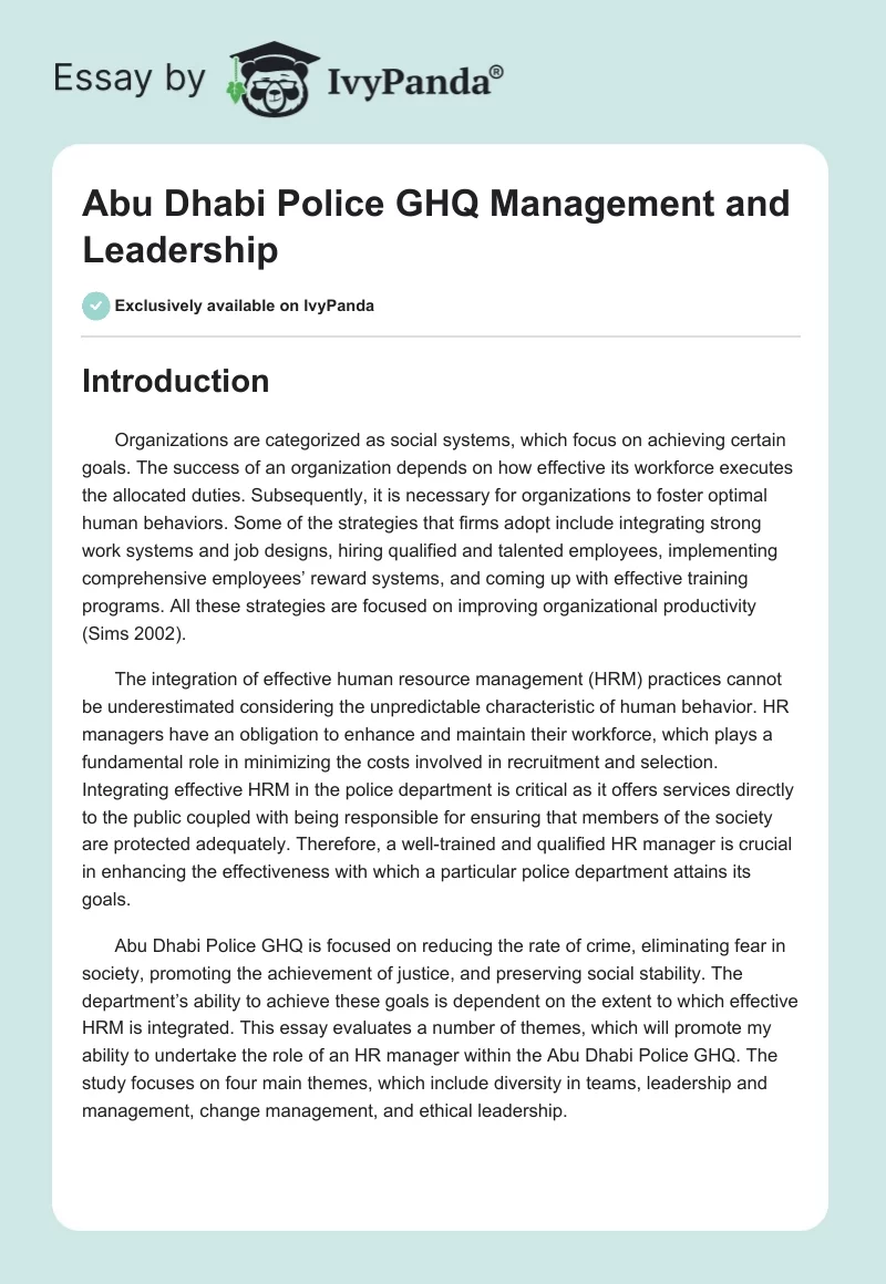 Abu Dhabi Police GHQ Management and Leadership. Page 1