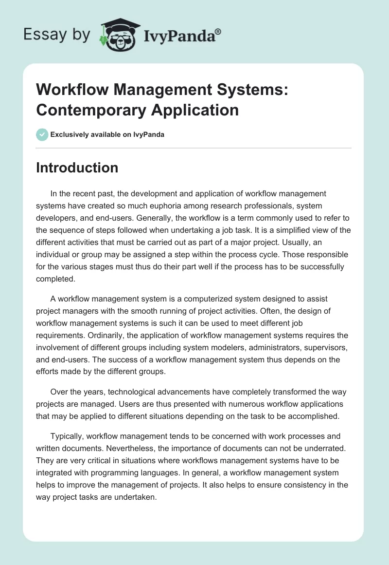 Workflow Management Systems: Contemporary Application. Page 1