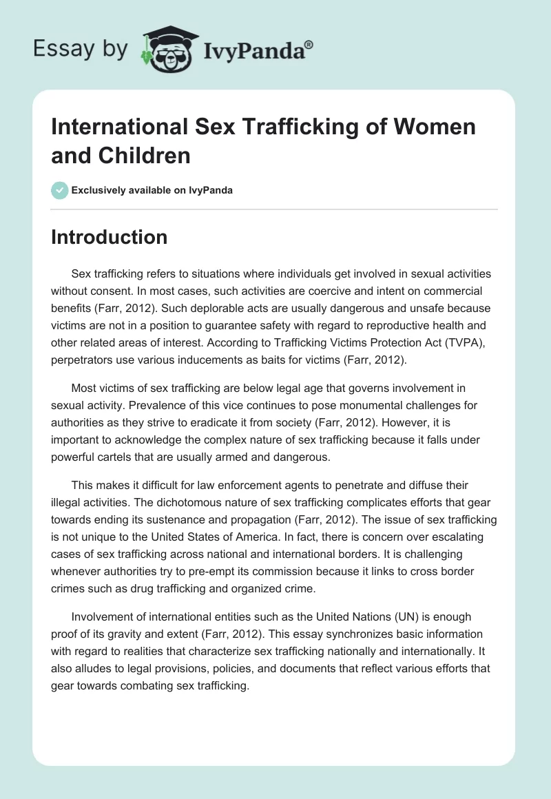 International Sex Trafficking of Women and Children. Page 1