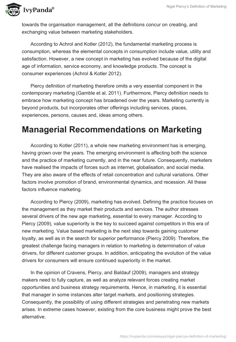 Nigel Piercy’s Definition of Marketing. Page 4