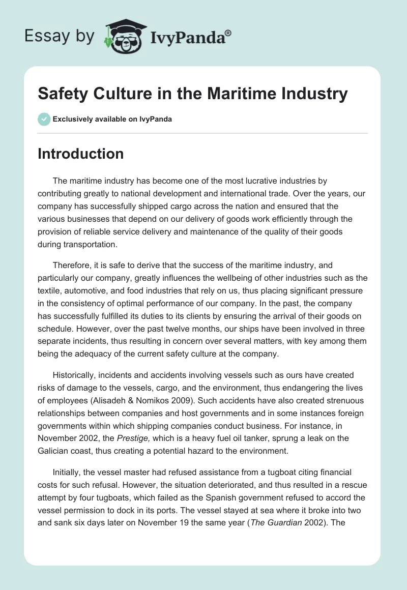 Safety Culture in the Maritime Industry. Page 1