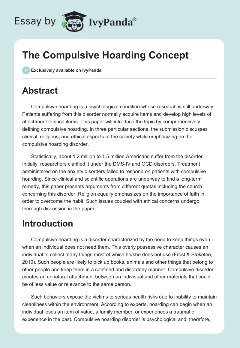 The Compulsive Hoarding Concept. Page 1