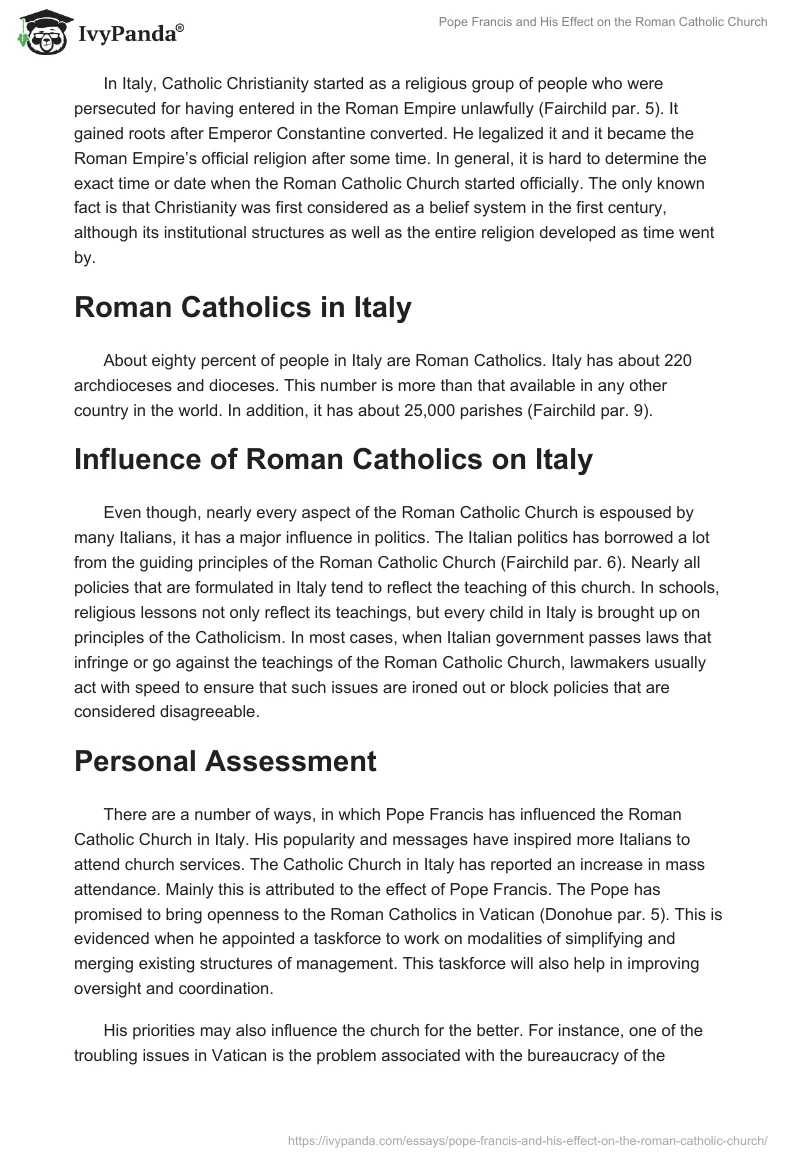 Pope Francis and His Effect on the Roman Catholic Church. Page 2