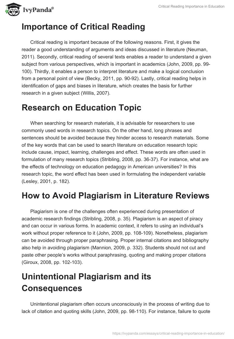 Critical Reading Importance in Education. Page 2