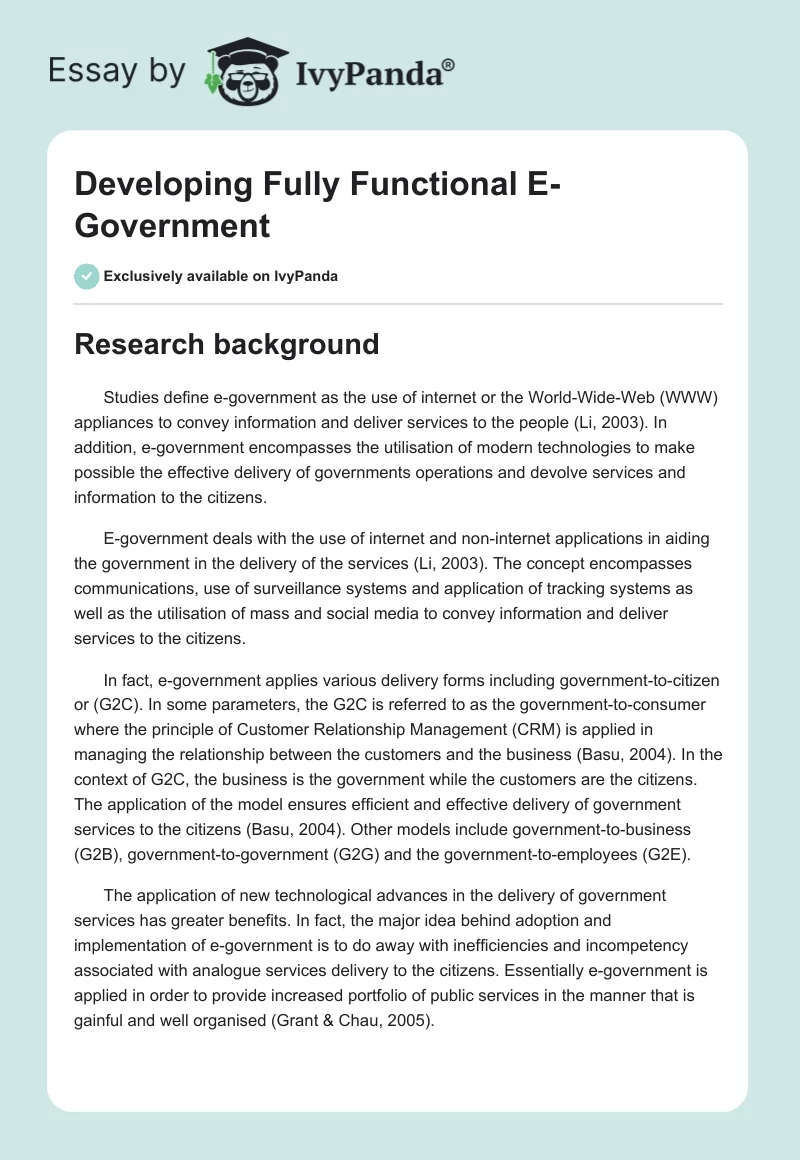 Developing Fully Functional E-Government. Page 1