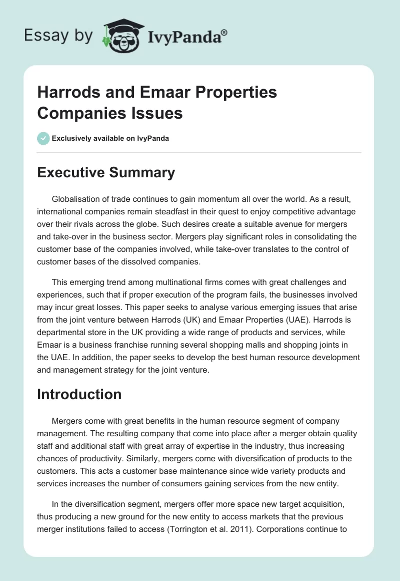 Harrods and Emaar Properties Companies Issues. Page 1