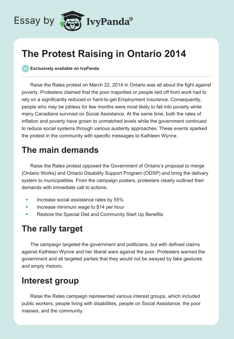 The Protest Raising in Ontario 2014. Page 1
