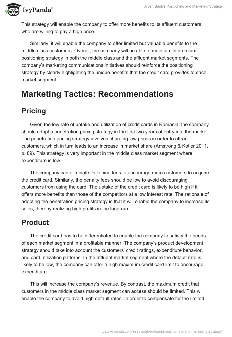 Alpen Bank’s Positioning and Marketing Strategy. Page 2