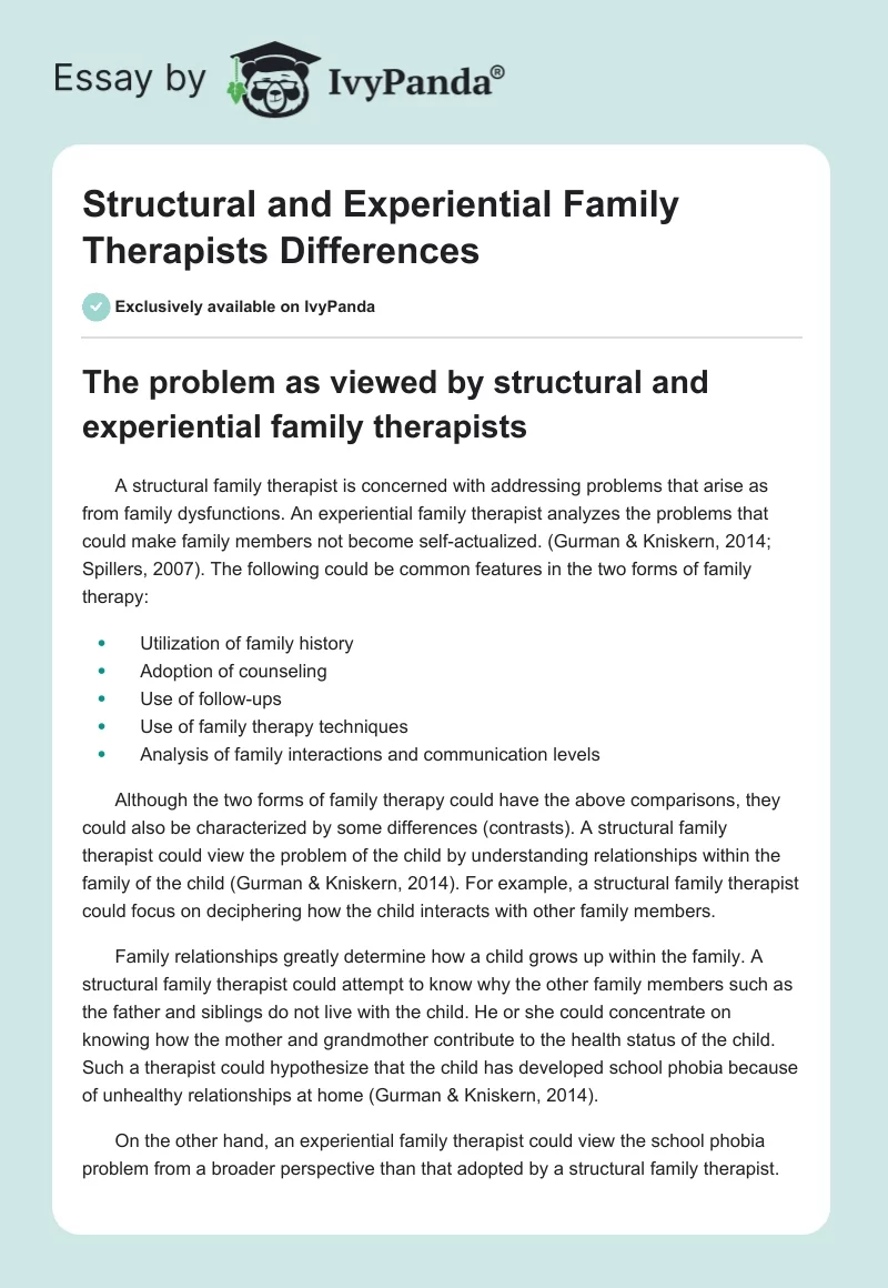 Structural and Experiential Family Therapists Differences. Page 1