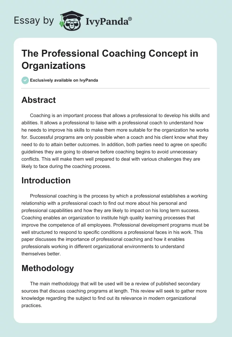 The Professional Coaching Concept in Organizations. Page 1