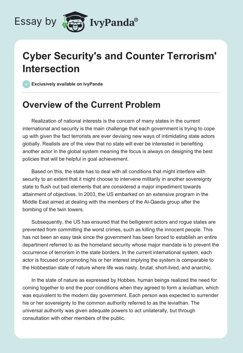 Cyber Security's and Counter Terrorism' Intersection. Page 1