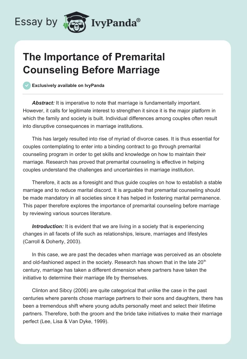 The Importance of Premarital Counseling Before Marriage. Page 1