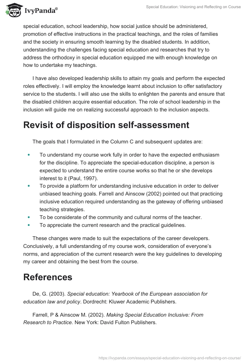Special Education: Visioning and Reflecting on Course. Page 3
