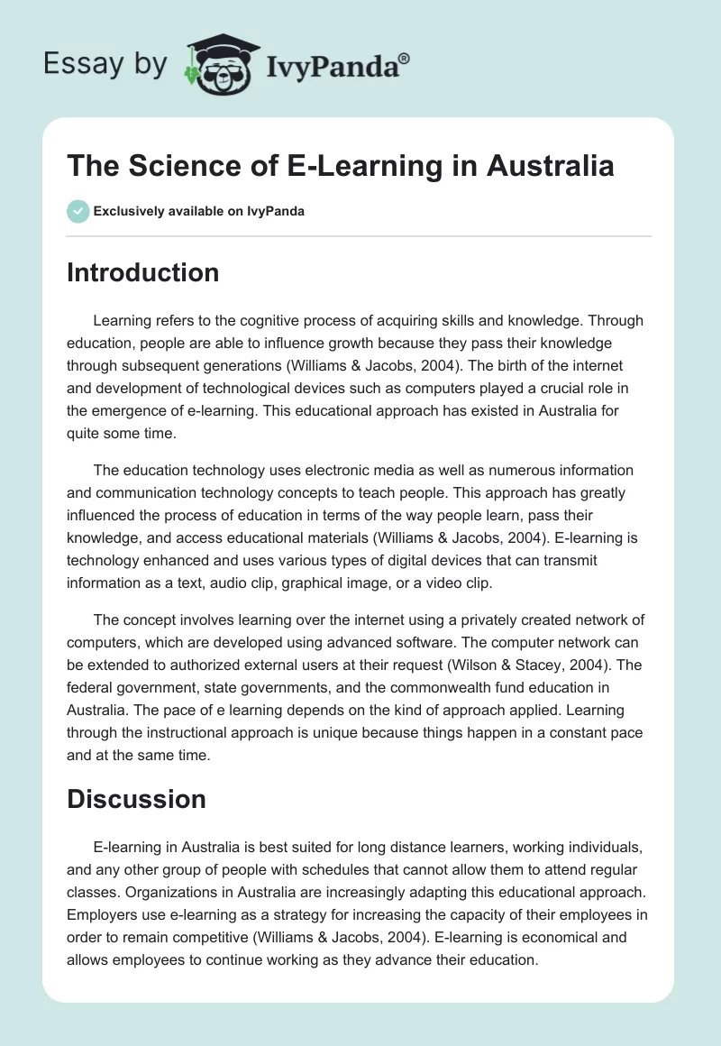 The Science of E-Learning in Australia. Page 1