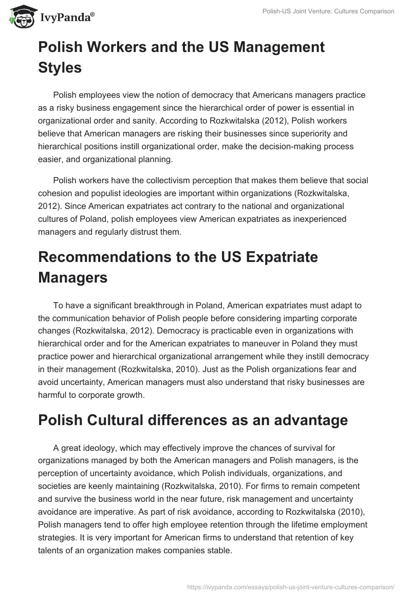 Polish-US Joint Venture: Cultures Comparison. Page 3